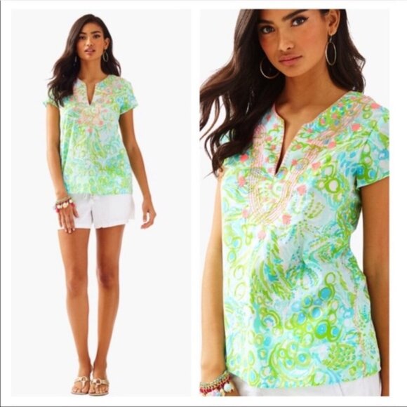 Lilly Pulitzer Sea Breeze Tunic Any Fins Possible - Picture 1 of 8